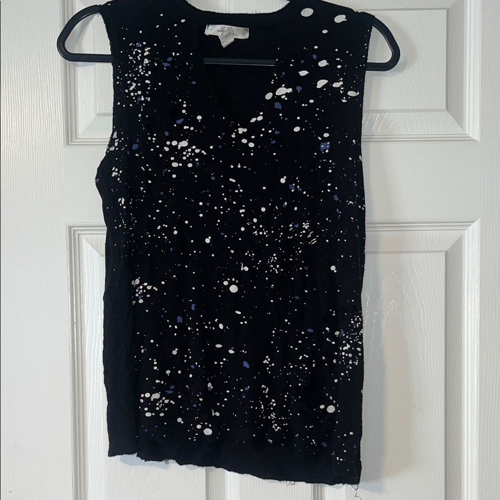 Sleeveless Black Paint-Splatter V-Neck Top
